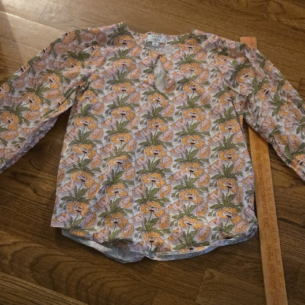 J. Crew Floral Keyhole Long-Sleeve Blouse